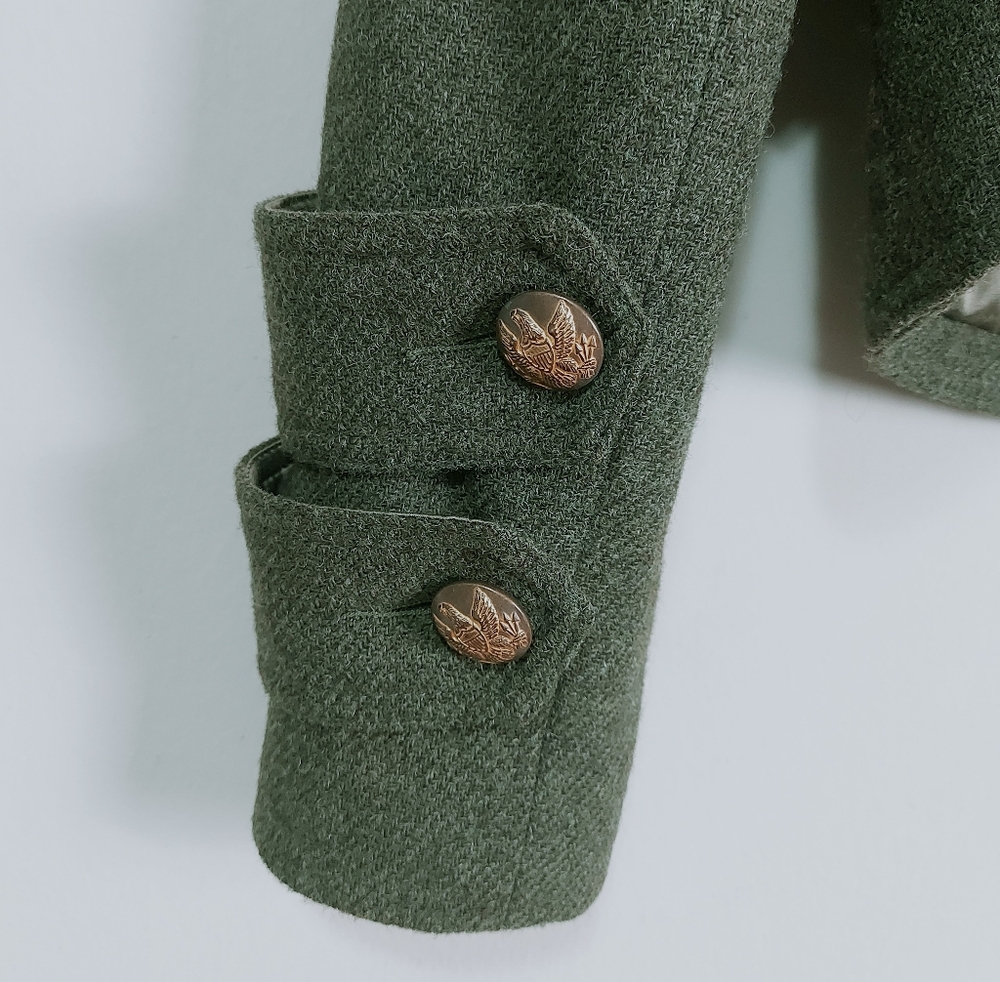 Smythe Wool Double Breasted Jacket Size 2 Green Structured Shoulders Military - Picture 9 of 11